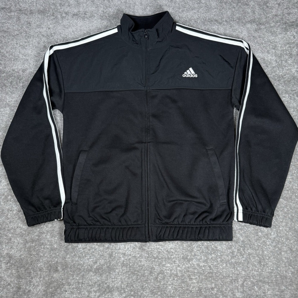Adidas Jacket Boys Large 14/16 Black Loose Fit Full Zip